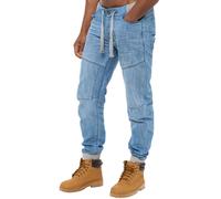 Mens Denim Cuffed Joggers Jeans | Enzo Designer Menswear - Light Stonewash / 42W / Regular (32")