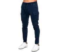 989Zé ENZO Mens Cargo Jeans Elasticated Trousers Casual Cotton Regular Fit Combat Pants EZ612 Trouser Navy S