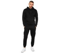 989Zé ENZO Mens Tracksuit Hooded Fleece Sweatshirt Overhead Hoodie Pullover Casual Fleece Cargo Combat Joggers Sweatpants Set EZHD600 & EZJGC599 BLACK M