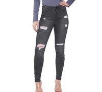 Enzo Designer | Womens Skinny Stretch Ripped Denim Jeans - Grey / 12
