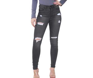 Enzo Designer | Womens Skinny Stretch Ripped Denim Jeans - Grey / 18