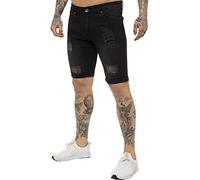 Enzo EZS383 Jeans Mens Denim Shorts Skinny Fit Distressed Ripped Half Pants Black 40