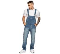 Mens Fashionable Denim Overall Dungarees | Enzo Designer Menswear - Mid Stonewash / 44"