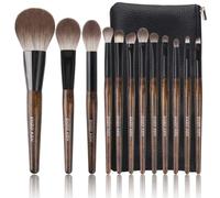 ENZO KEN Natural Goat Hair Makeup Brush Set with Case, Makeup Brushes Set Professional, Natural Bristle Makeup Brushes, Walnut Cosmetic Brush - MONI