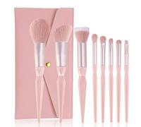 ENZO KEN Pink Makeup Brush Set Professional, Vegan & Cruelty-Free Synthetic Fiber, Diamond-Shaped Design, With Case, 8 Count