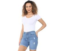 Enzo | Ladies Skinny Stretch Ripped Shorts - Light Stonewash / 8