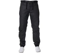 Enzo Mens Black Coated Denim Cuffed Jogger Jeans Black Coated 40 W X32L