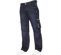 Enzo Mens Cargo Combat Jeans Trousers Casual Work Denim Pants All Waist Sizes DSW 32 Short Dark Blue