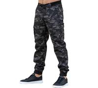 Enzo | Mens Cargo Cuffed Trousers - Dark Grey / 42W / Regular (32")