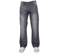 ENZO Mens Classic Straight Leg Regular Fit Denim Jeans (32W x 34L, Grey)
