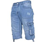 Enzo Mens Combat Shorts Cargo Pockets Casual Knee Length Jeans Denim Pants