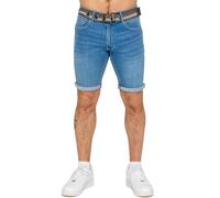 Enzo Mens Denim Shorts Slim Fit Stretch Zip Fly Casual Belted Half Pants