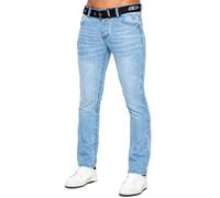 Enzo Mens Denim Straight Fit Jeans - Light Blue - Sky Blue Cotton - Size 42W/32L