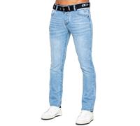 Enzo | Mens Denim Straight Fit Jeans - Light Stonewash / 32W / Long