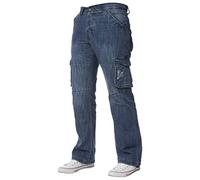 ENZO Mens Designer Cargo Combat Jeans Denim Pants All Waist Sizes (34W x 34L, Mid Stonewash)