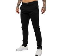 Enzo Mens Designer Skinny Slim Fit Chinos Super Stretch Trousers Pants EZ348 Black 30 Regular