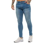 Enzo | Mens Designer Stretch Skinny Fit Jeans - Light Stonewash / 36W / Short (30")