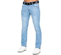 Enzo Mens Jeans Straight Leg Belted Regular Fit Work Denim Pants All Waist Sizes