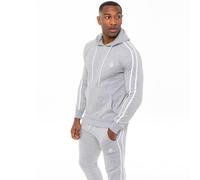 Enzo Mens Pullover Striped Hoodie - Grey Cotton - Size Medium