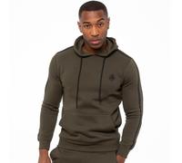Enzo Mens Pullover Striped Hoodie - Khaki Cotton - Size Small