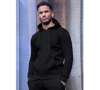 Enzo Mens Pullover Warm Fleece Hooded Jumper - Black / 2XL