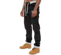 Enzo Mens Ribbed Cuffed Jeans EZ367 Black/Blue 32R