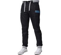 Enzo Mens Ribbed Cuffed Jeans EZ367 Black/Blue 34R