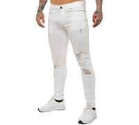 Enzo Mens Skinny Ripped Jeans - White Cotton - Size 40 Regular