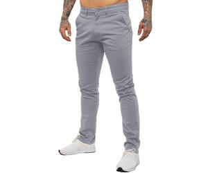 Enzo | Mens Slim Fit Stretch Chino Trousers - Light Grey / 32W / Short (30")