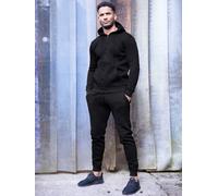Enzo Mens Slim Fit Zip Up Tracksuit Jog Set - Black / 2XL
