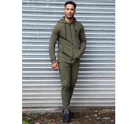 Enzo Mens Slim Fit Zip Up Tracksuit Jog Set - Khaki / M