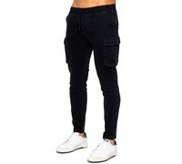 989Zé ENZO Mens Cargo Jeans Elasticated Trousers Casual Cotton Regular Fit Combat Pants EZ612 Trouser Black M