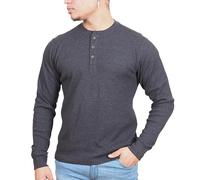 Enzo Moretti Mens Thermal Top Long Sleeve T-Shirt Henley Cotton Rich Waffle Knit Work Casual Charcoal