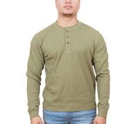 Enzo Moretti Mens Thermal Top Long Sleeve T-Shirt Henley Cotton Rich Waffle Knit Work Casual Olive