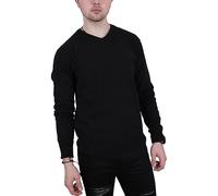 Enzo Moretti Mens V-Neck Knitted Jumper 100% Cotton Branded Essential Classic Fit Black