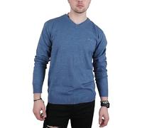 Enzo Moretti Mens V-Neck Knitted Jumper 100% Cotton Branded Essential Classic Fit Denim Marl
