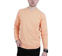 Enzo Moretti Mens V-Neck Knitted Jumper 100% Cotton Branded Essential Classic Fit Peach