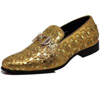 Enzo Romeo UTA Men's Fashion Rhinestone Glitter Buckle Slip On Dress Shoes, Gold 01, 9 UK