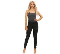 989Zé ENZO EZL417 Womens Jeans Skinny Stretch Ripped Trousers Ladies Denim Slim Fit Pants with Rips Waist Sizes UK 8-20 (14, Black)