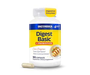 Enzymedica Digest Basic + Probiotics, Gentle Digestive Enzymes with Probiotics, Small Easy to Swallow Capsules for Everyday Digestion and Gut Health, 90 Capsules, Vegetarian, Gluten-Free