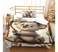 EOADVBZGR Koala 3D Printed Quilt Cover 2 Pieces Bedroom Bed Bedding Set Soft Microfiber with Zipper Closure，Pillowcases for Kids Girls Boys Adults Bedroom Single（135x200cm）