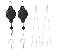EOAMGO 2PCS Hanging Basket Pulley, 2 Pack Hanging Basket Chains 3 Point & 2PCS White Ceiling Hooks, Adjustable Heavy Duty Plant Pulley Hook for Garden and Birds Feeder