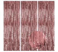 EOAMGO 3Pcs 1m*2m Tinsel Curtains, Glitter Curtains with Foil Fringe, Party Streamers for Party Decorations and Backdrop Decoration (Rose Gold)