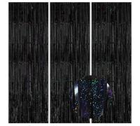 EOAMGO 3Pcs 1m*2m Tinsel Curtains, Glitter Curtains with Foil Fringe, Party Streamers for Party Decorations and Backdrop Decoration (Laser Black)