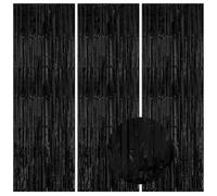 EOAMGO 3Pcs 1m*2m Tinsel Curtains, Glitter Curtains with Foil Fringe, Party Streamers for Party Decorations and Backdrop Decoration (Black)