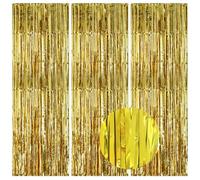 EOAMGO 3Pcs 1m*2m Tinsel Foil Curtain, Glitter Fringe Backdrop, Party Streamers for Decorations (Gold)