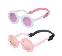 EOAMGO Baby Sunglasses, Toddler Sunglasses 0-24 Months,2 PCS Boy Girls Polarised Sunglass with Kids Glasses Strap, Cute Flower Uv400 Protection Sunglass for Newborn Infant Girls Boys, Pink & White