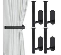 EOAMGO Curtain Holdbacks, 4 PCS Self Adhesive Tie Back Hooks, Metal No Drill Hooks for Curtains & Drapes (Black)