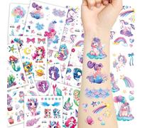 EOAMGO Glitter Temporary Tattoos for Kids, Unicorn Party Bag Fillers Fake Tattoos for Girls, Stick on Tattoo Transfers, 12 Sheets of Mixed Unicorn, Moon, Mermaid Tattoo Stickers Kit for Kids (02)