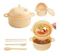 EOAMGO Noodle Bowl with Lid, Ramen Bowl Set, Microwave Noodle Bowl with Chopsticks and Fork, Instant Noodle Pot Soup Bowl, 1200ml Portable Large Ramen Bowl with Pig Salad Bowl, BPA Free (Yellow)